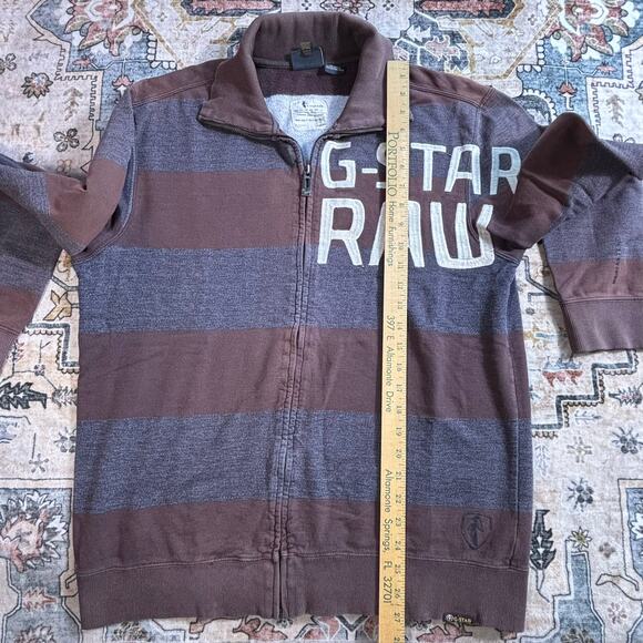 Vintage G Star Raw Y2k Zip Up Sweatshirt Striped Embroidered Sweater Men's XL - Picture 7 of 16